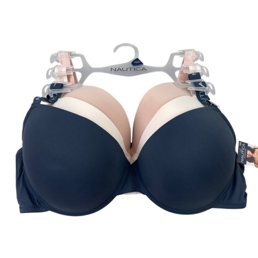 Nautica Super Soft T-Shirt Bra Set 42D 3-Pack Smooth Navy Cream‎ Skin Tone NWT
